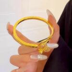 中式实心开口手环福字长命锁手镯 - 图片 2